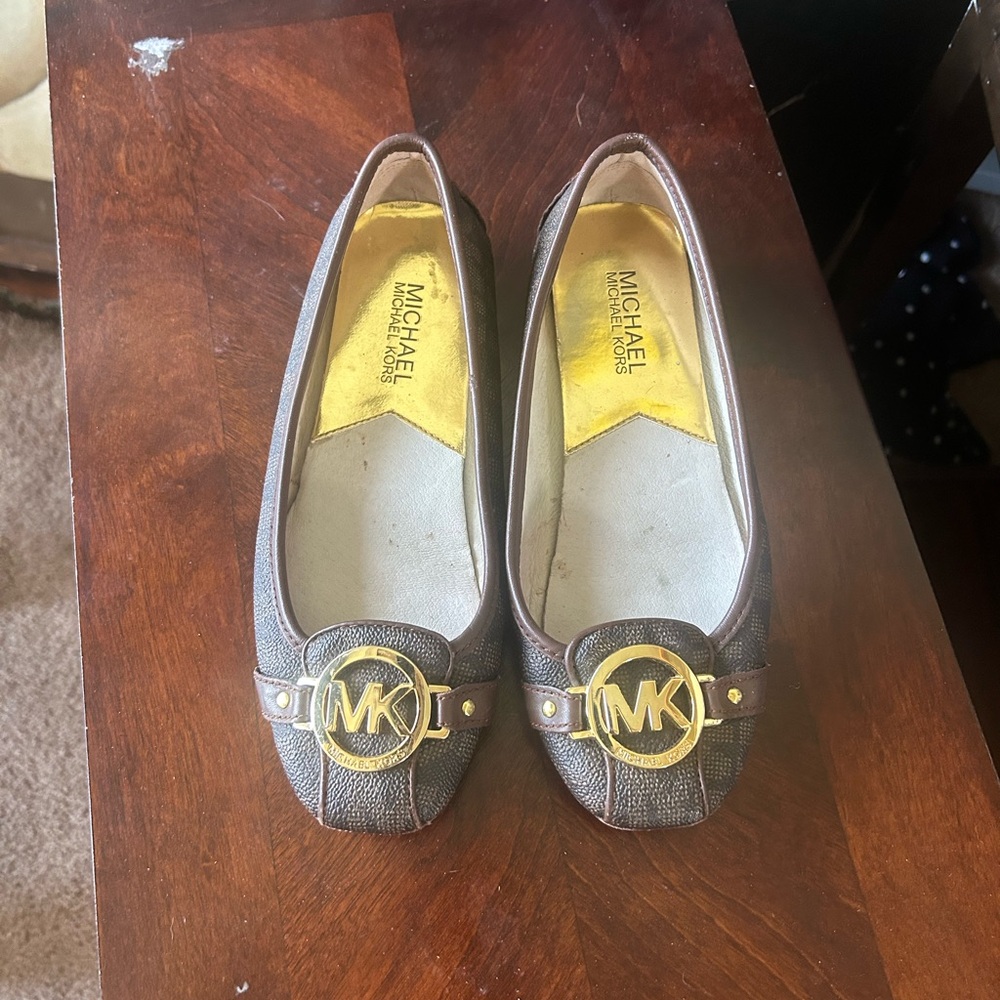 Michael Kors Brown Flats with Gold Logo